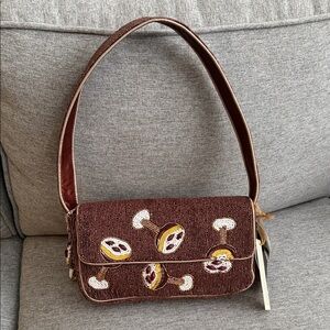 Brown Beaded Shoulder Bag